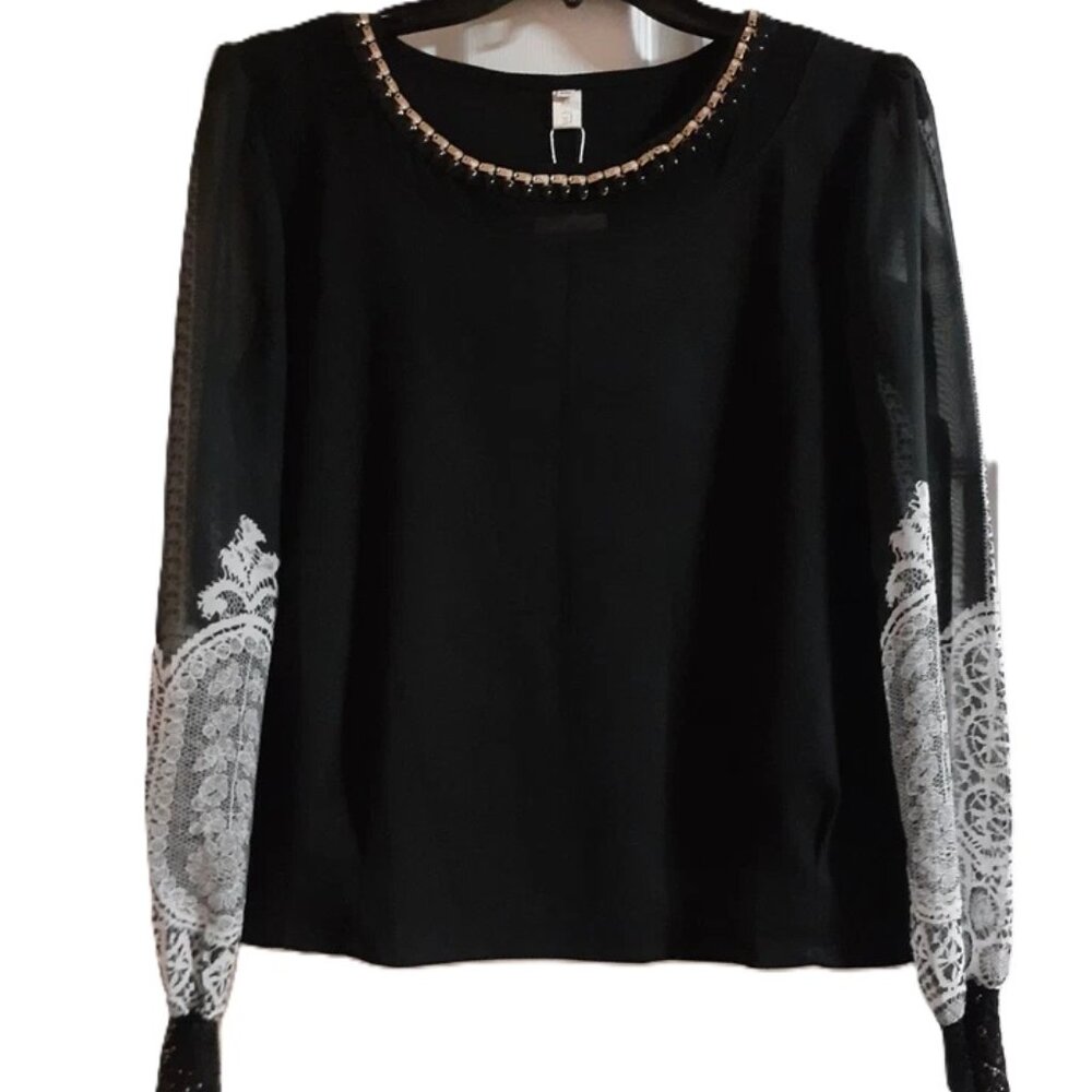 classic fashion stylish black and white blouse party top long sleeve new w tag
